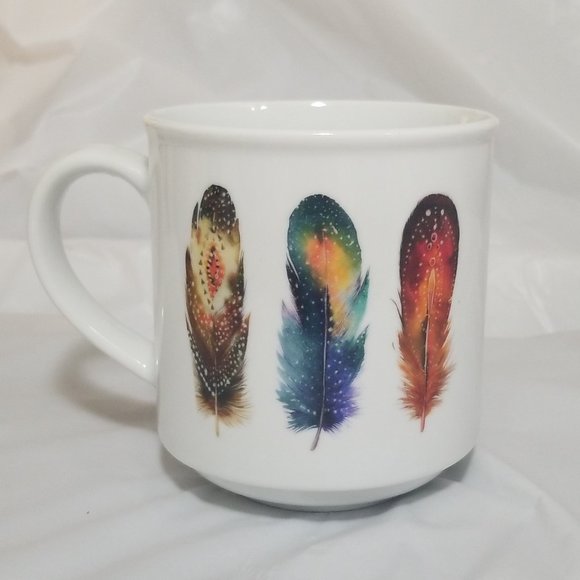 Three Magical Boho Feathers on White 20oz. BHG Coffee Mug - Picture 1 of 5
